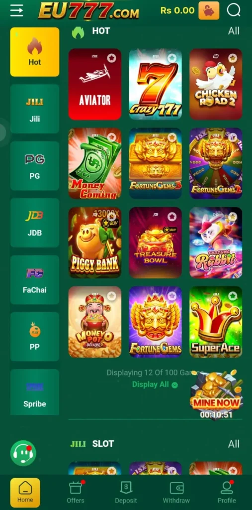 Games Categories in EU777 Game Latest Version