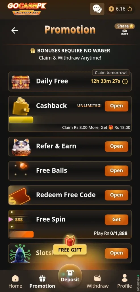 GOCASHPK Game Rewards and Bonuses