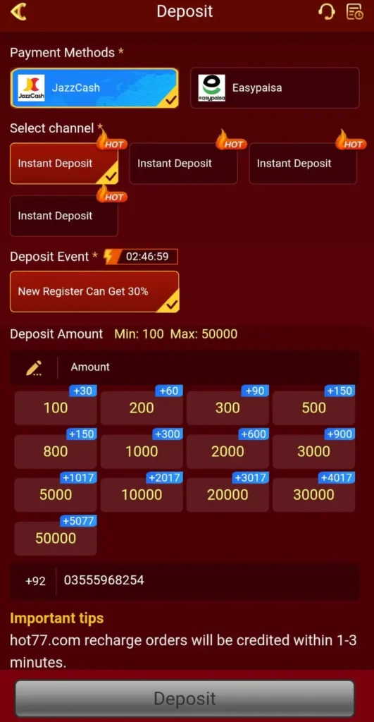 How to Deposit HOT77 Game