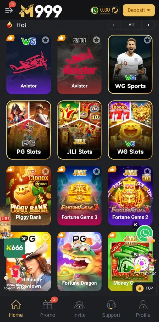Game Categories in M999 Latest Version